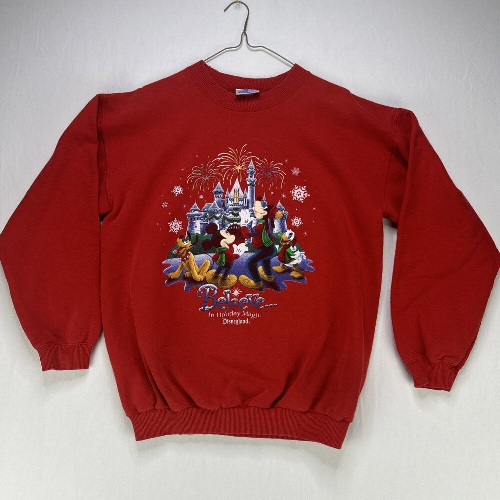 Vintage 90s Disneyland Holiday Christmas Sweater Size Medium Made In USA red